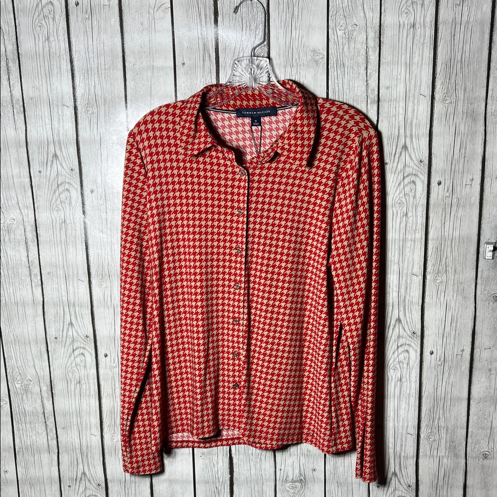 Tommy Hilfiger houndstooth button front knit top size M